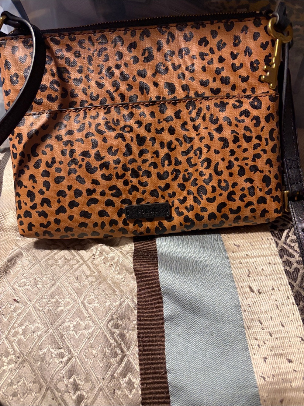 Fossil Leopard Print Crossbody Bag - Brown/Black